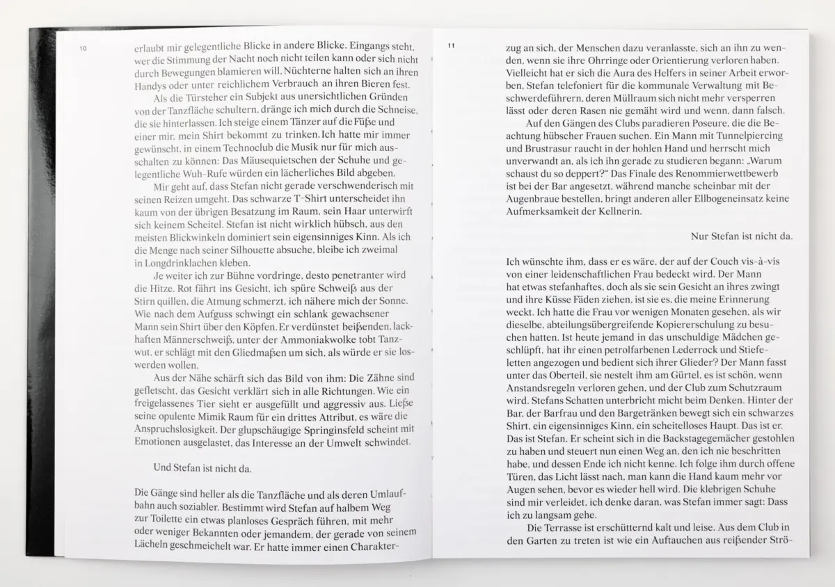 Open two-page spread of a German novel, pages 10–11, dense black text on white paper.
