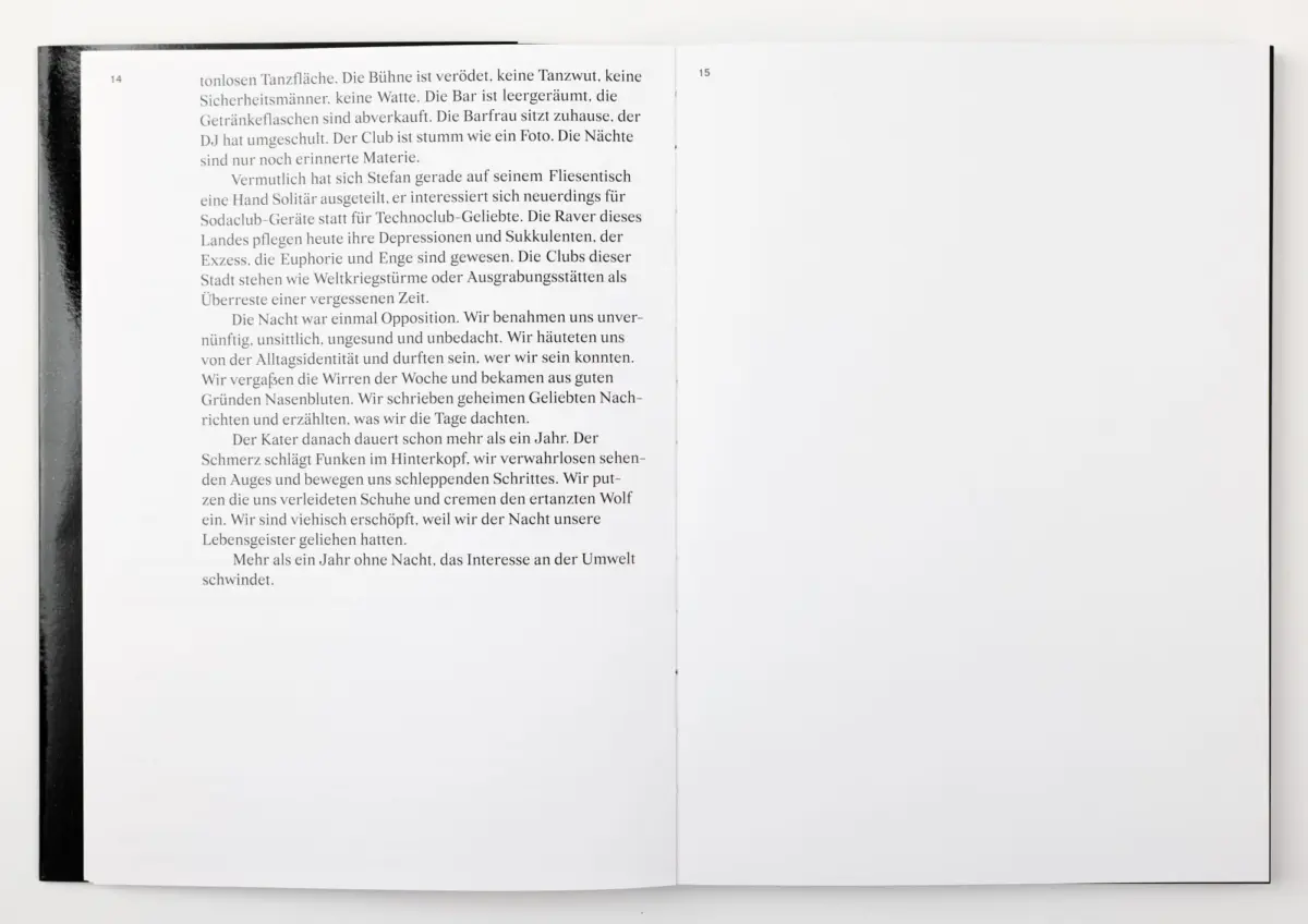 Two-page open book spread showing German prose on pages 14 and 15.