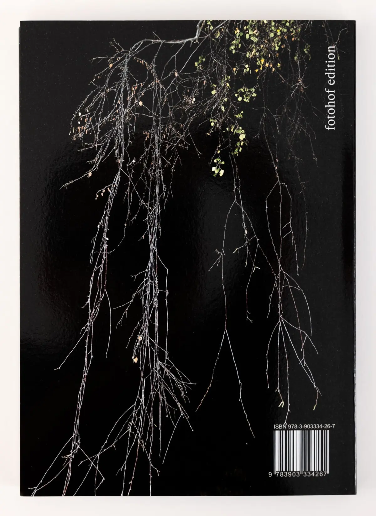 Black book cover with hanging tangled vines and a few green leaves; vertical fotohot edition along the right edge.