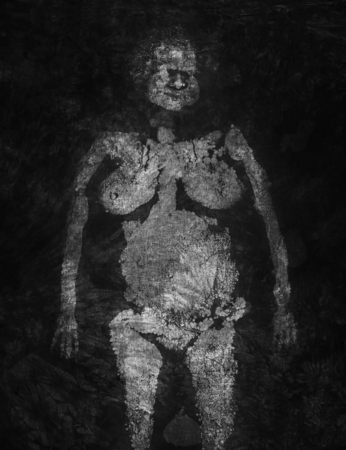 Stone-bodied humanoid figure standing with arms at its sides in a dark forest.