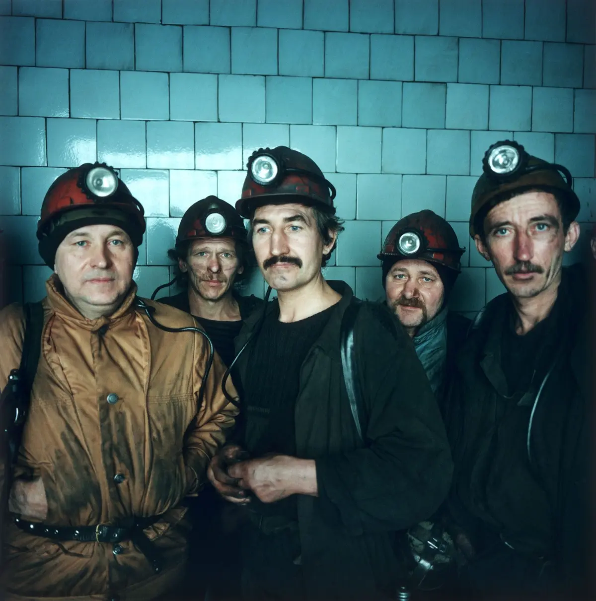 Workers on the way to their shift at the Ukraina mine in Pereval's'k
