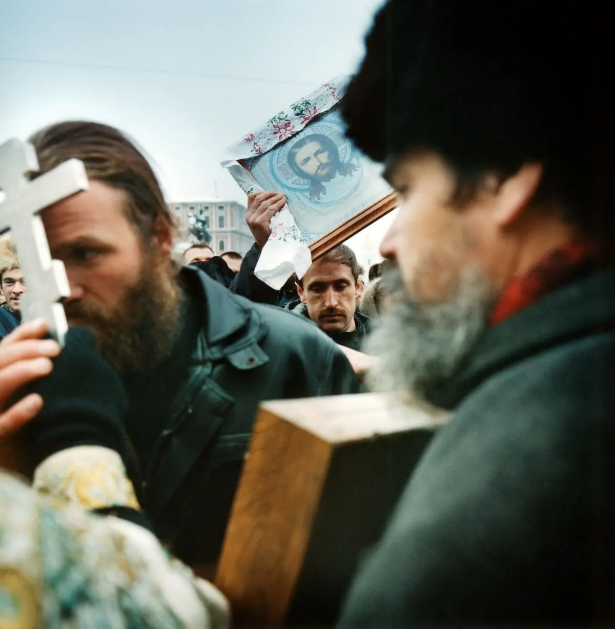 Demonstration in front of St Sophia's Cathedral in Kiev