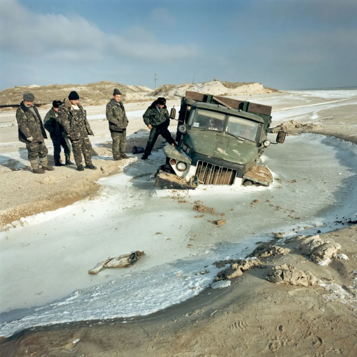 On the beach on the Sea of Azov in Stepanivka at the north-eastern entrance to Crimea