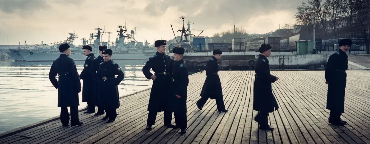 Young cadets of the Russian Black Sea Fleet in the harbour of Sevastopol/ Crimea